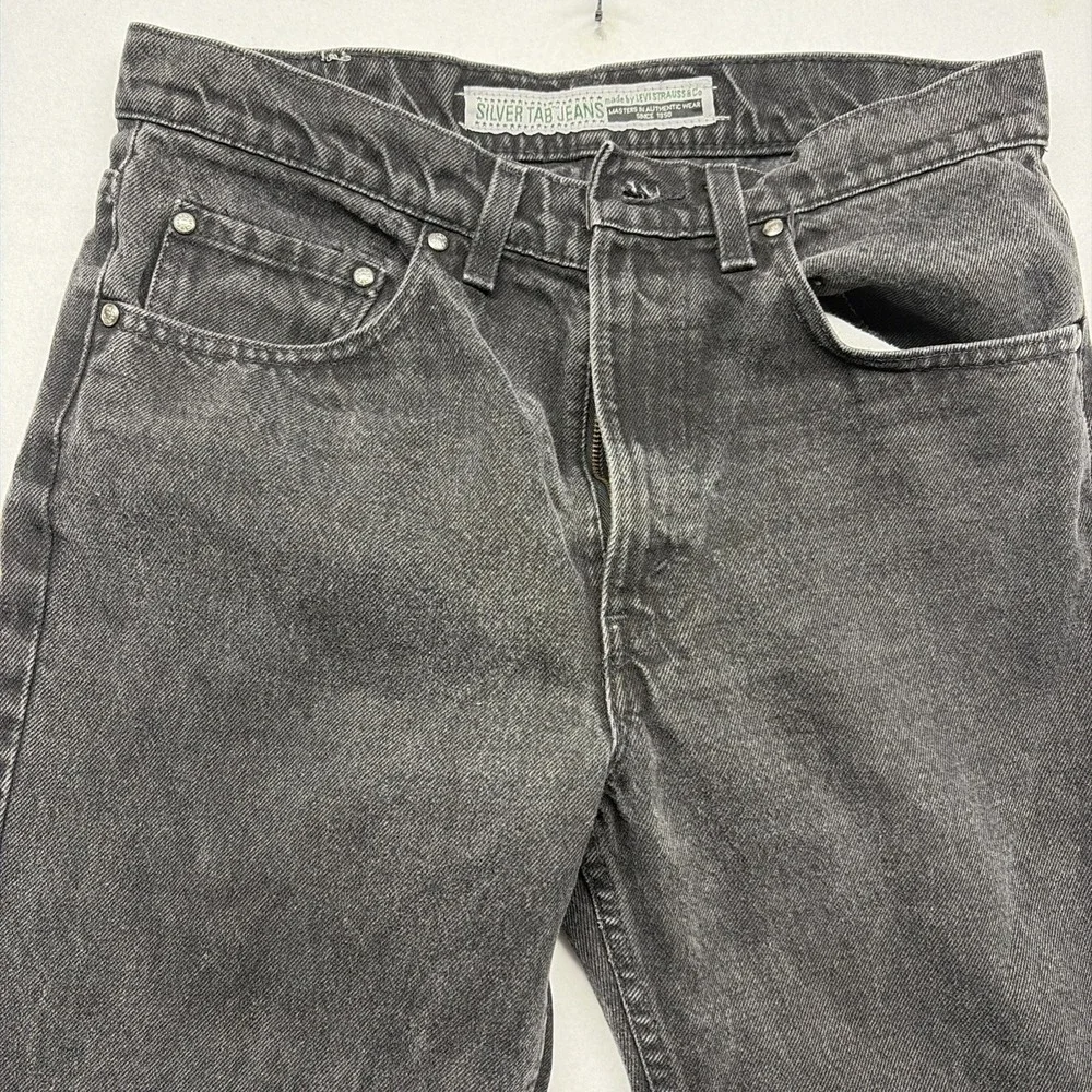 Vtg 1980s Levis Silver Tab 512 black Mens jeans 33x32 Faded USA Made Red Batwing